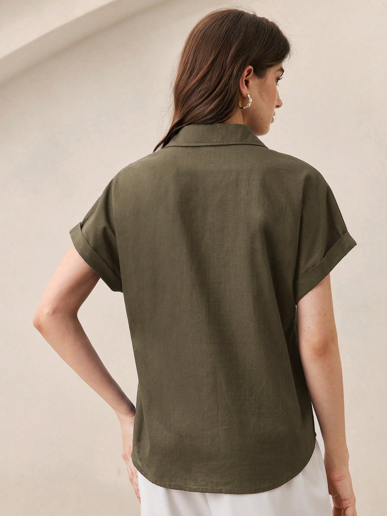 BizChic Chemise femme à col ouvert vert, manches courtes