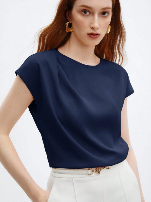 BizChic Blouse ample en satin à manches courtes pour femmes