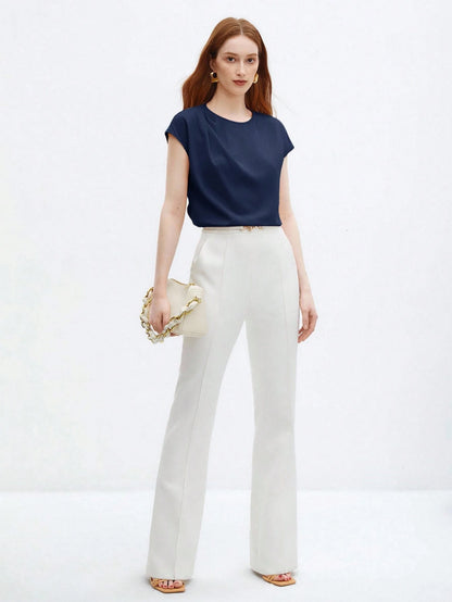 BizChic Blouse ample en satin à manches courtes pour femmes