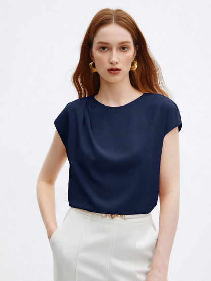 BizChic Blouse ample en satin à manches courtes pour femmes