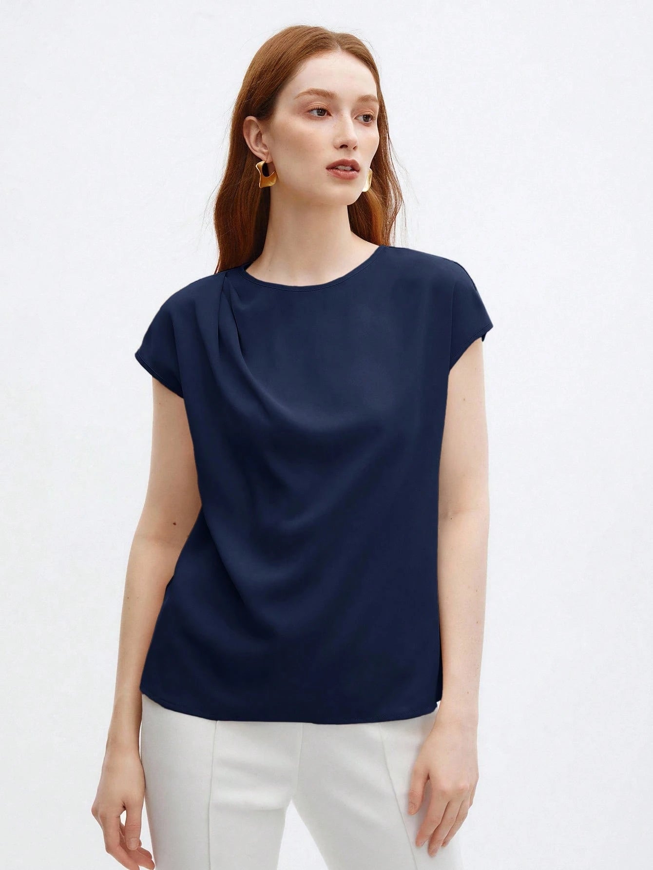 BizChic Blouse ample en satin à manches courtes pour femmes