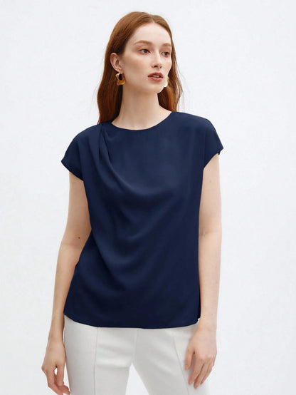 BizChic Blouse ample en satin à manches courtes pour femmes