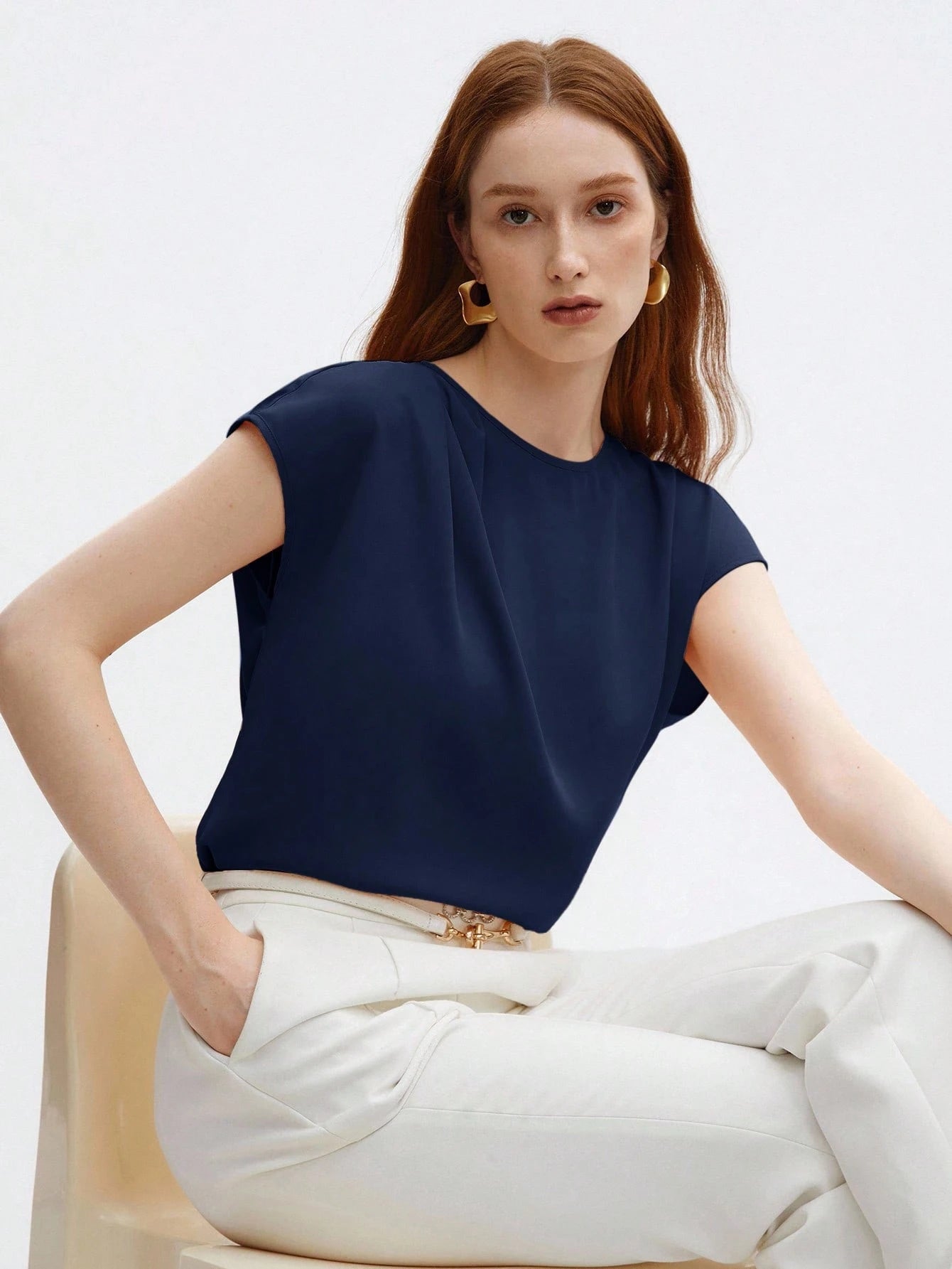 BizChic Blouse ample en satin à manches courtes pour femmes