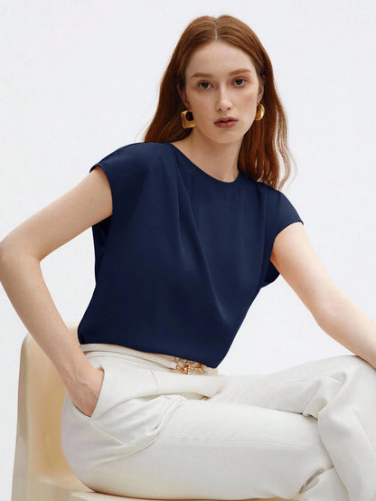 BizChic Blouse ample en satin à manches courtes pour femmes