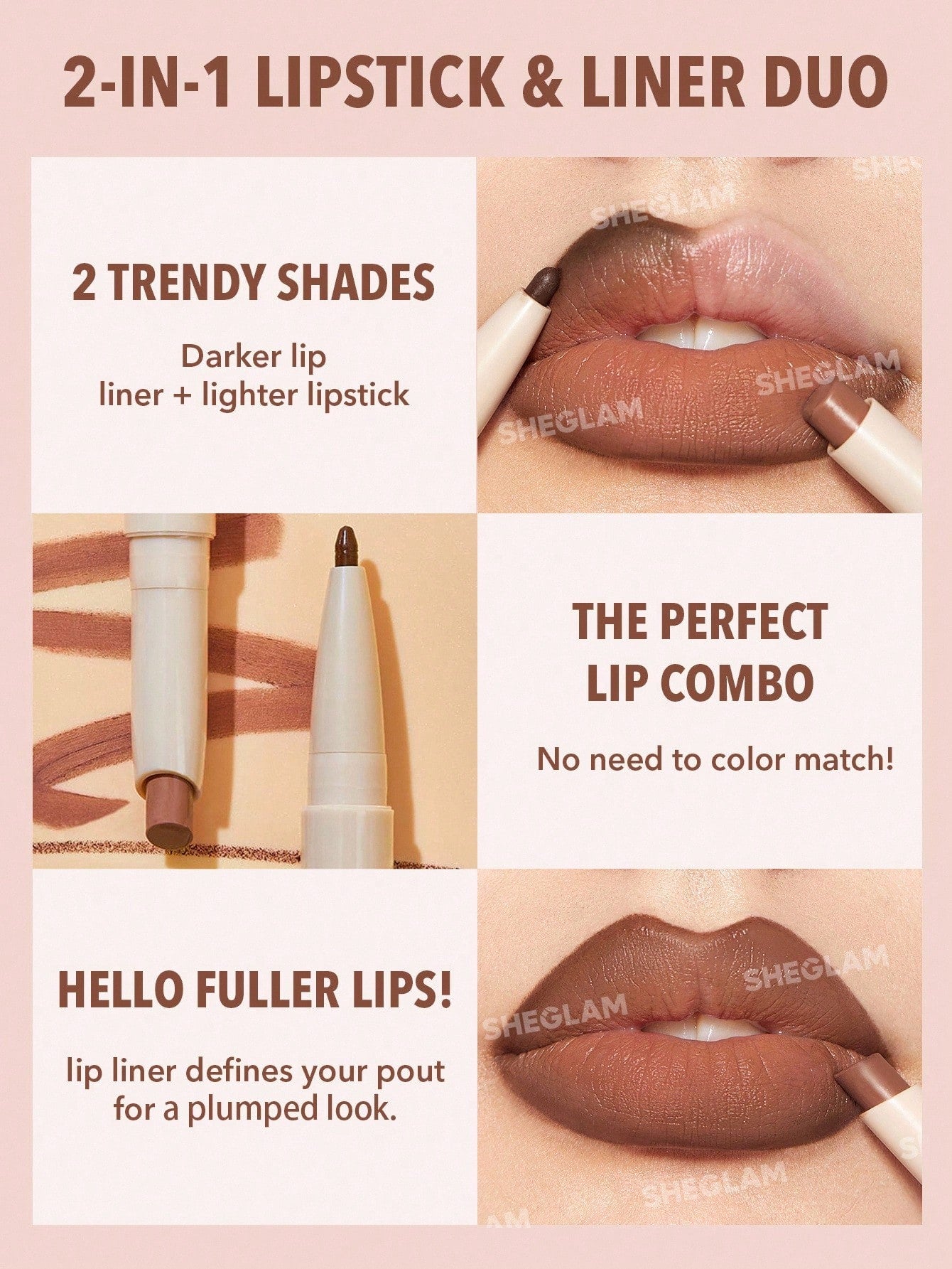 SHEGLAM Glam 101 Duo Rouge à LèVres Et Crayon à LèVres 2-En-1