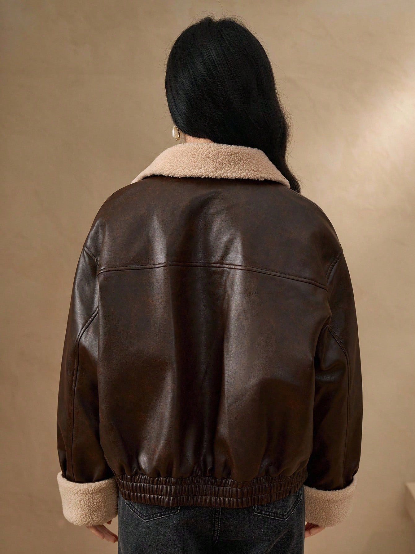 DAZY Manteau matelassé en PU à col contrasté pour femmes, veste d'hiver