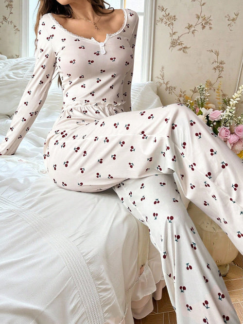 CottageSlumber Conjunto de pijama con top de manga larga