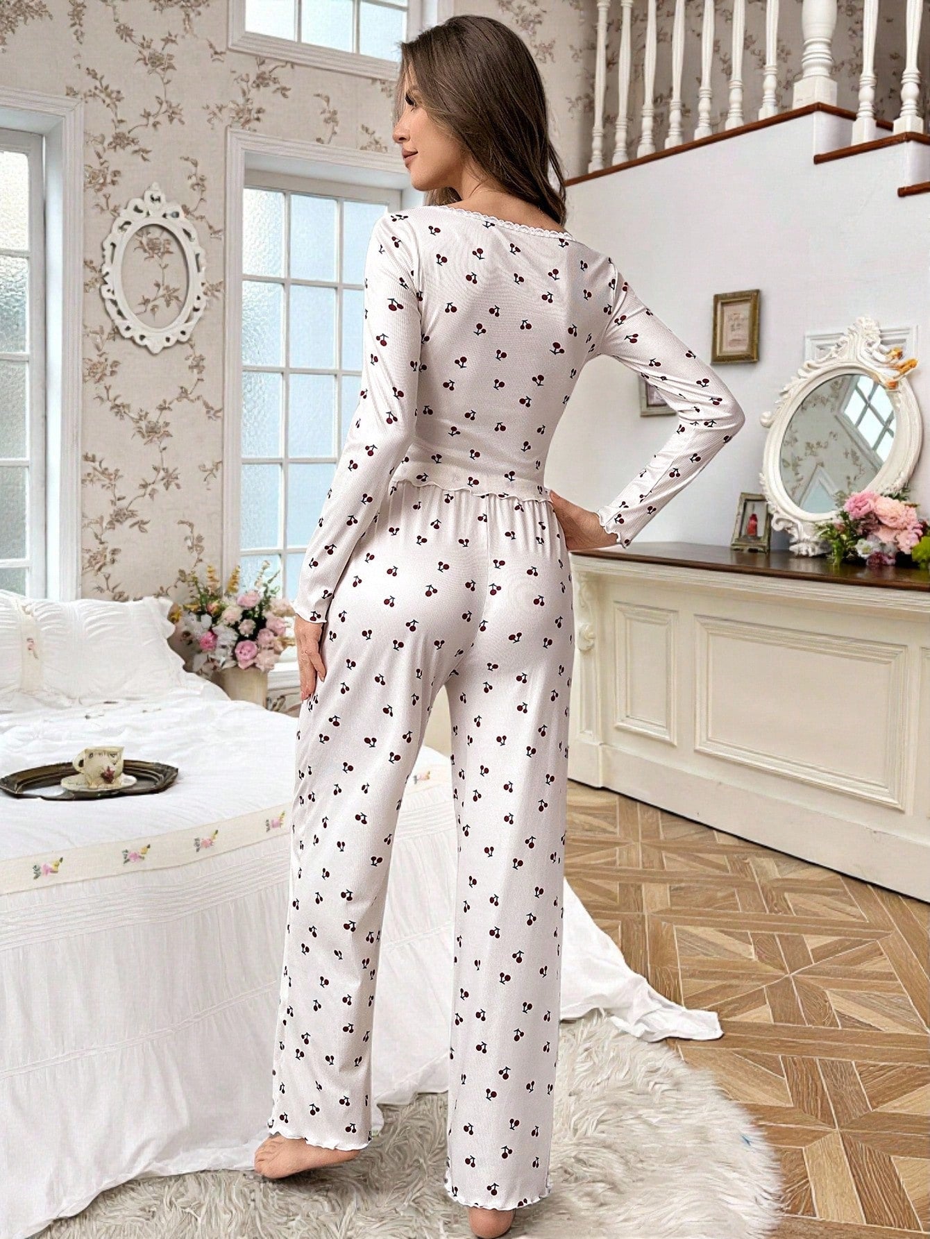 CottageSlumber Conjunto de pijama con top de manga larga
