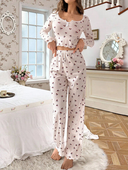 CottageSlumber Conjunto de pijama con top de manga larga