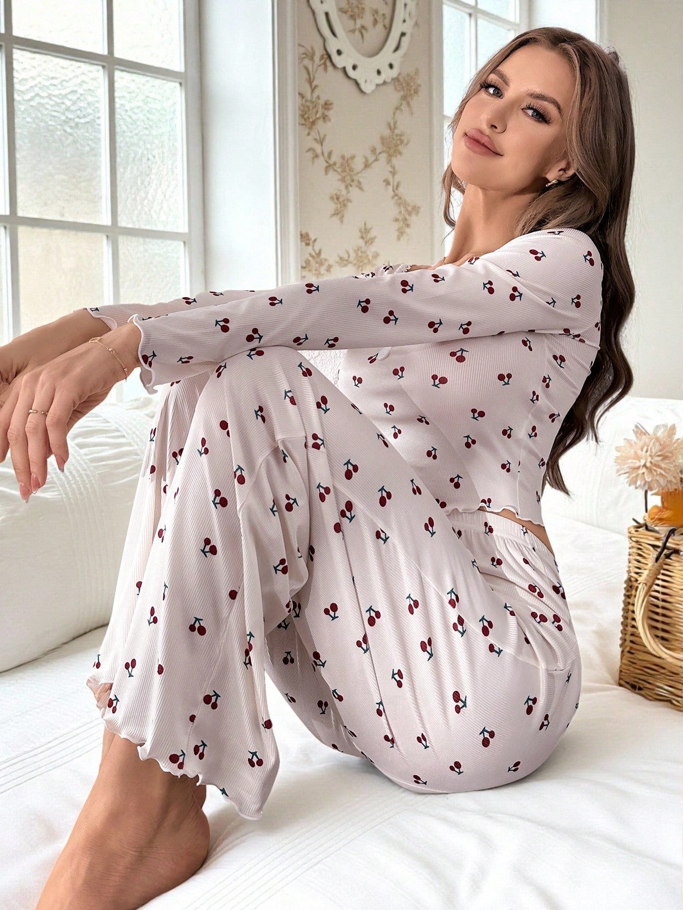 CottageSlumber Conjunto de pijama con top de manga larga