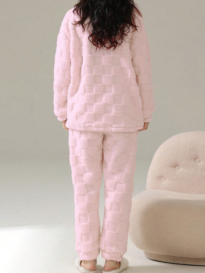 Pyjama en laine rayé mignon Ensemble de pyjama en flanelle de laine confortable avec motif d'ours