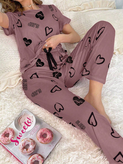 Women's Cute and Comfortable 2-Piece Pajama Set featuring a short-sleeve