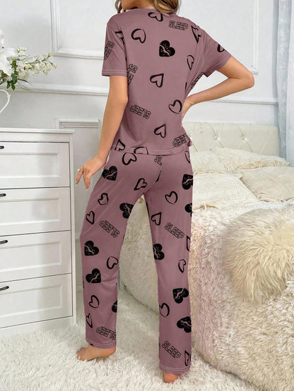 Women's Cute and Comfortable 2-Piece Pajama Set featuring a short-sleeve