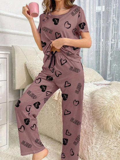 Women's Cute and Comfortable 2-Piece Pajama Set featuring a short-sleeve
