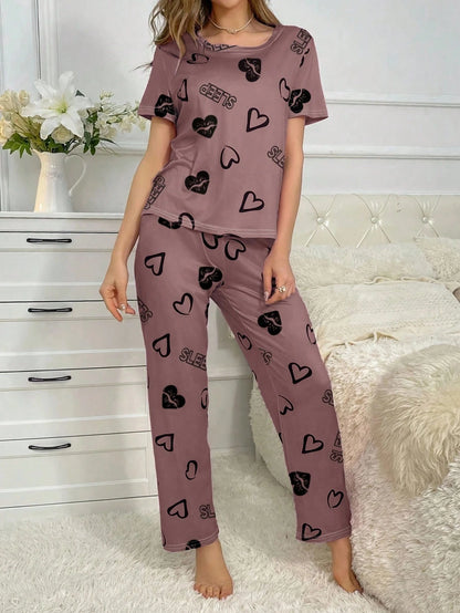 Women's Cute and Comfortable 2-Piece Pajama Set featuring a short-sleeve