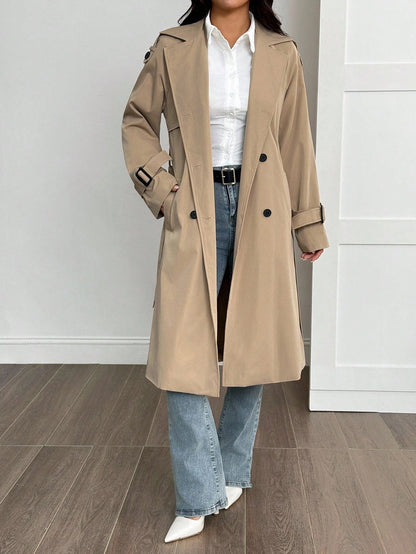 SHEIN PETITE Manteau trench style universitaire décontracté avec décorations effilochées pour femmes