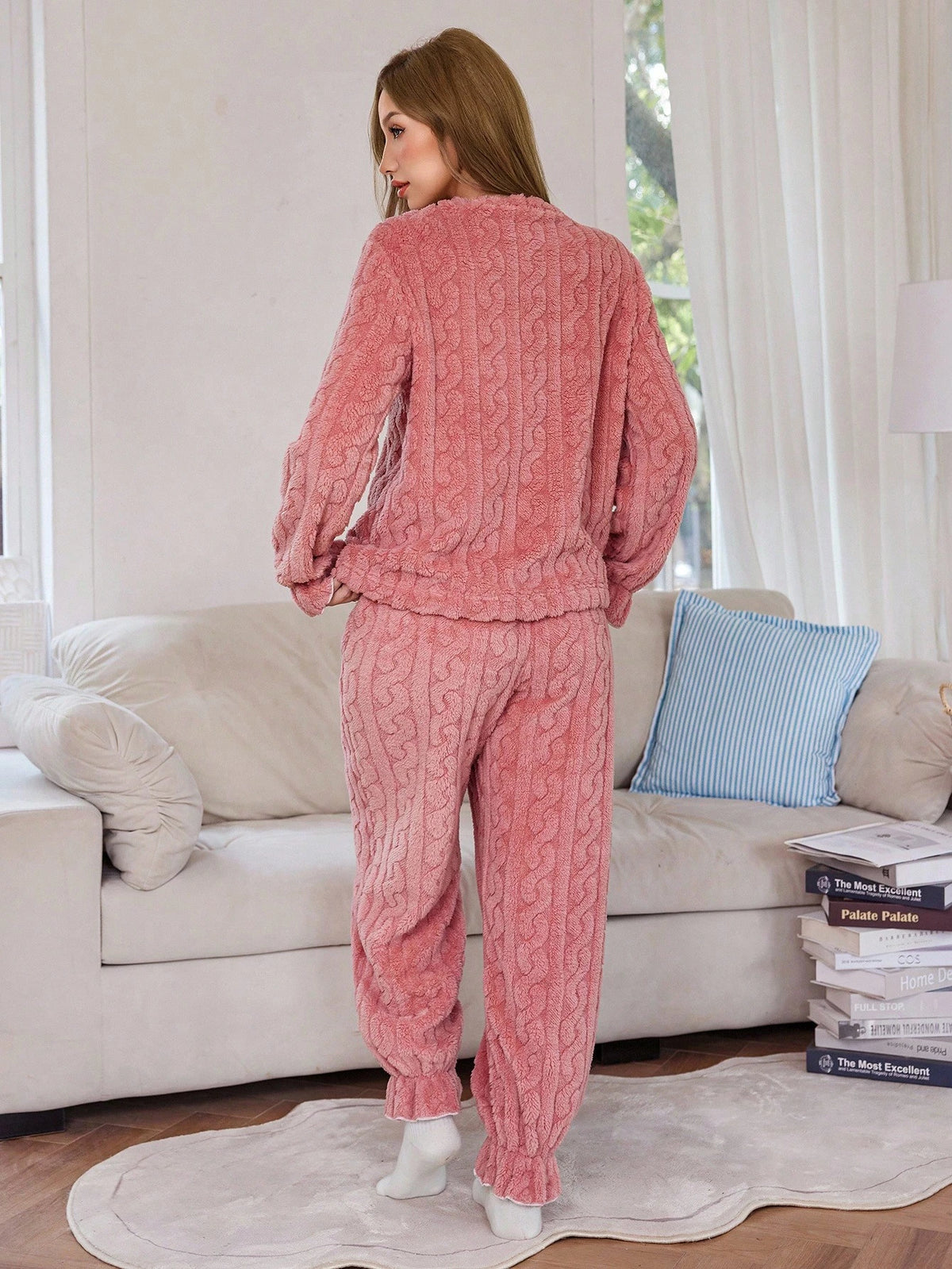 Softscene Ensemble de pyjama femme en polaire jacquard avec patchwork