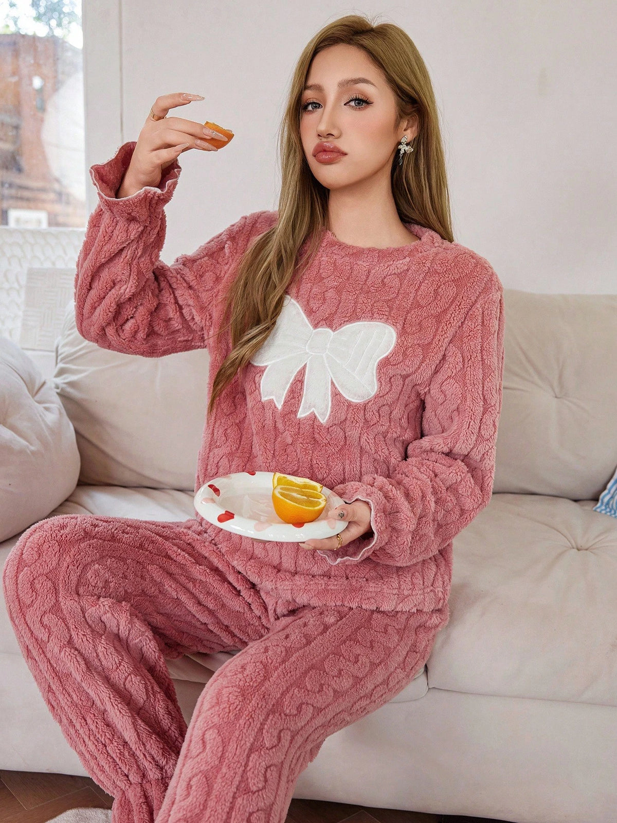 Softscene Ensemble de pyjama femme en polaire jacquard avec patchwork