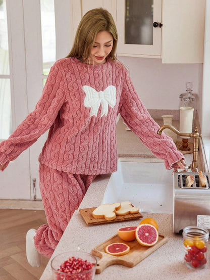 Softscene Ensemble de pyjama femme en polaire jacquard avec patchwork