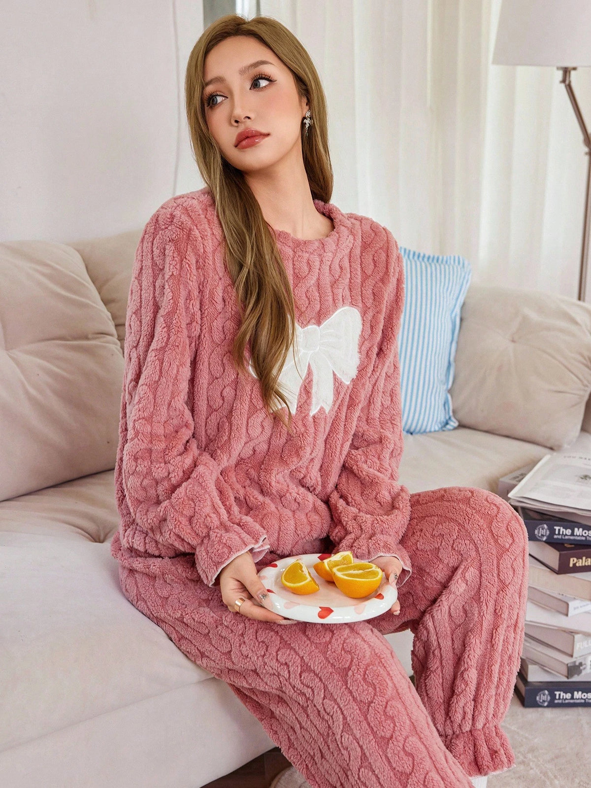 Softscene Ensemble de pyjama femme en polaire jacquard avec patchwork