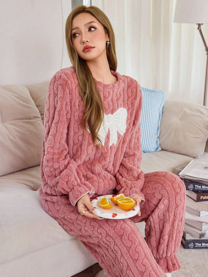 Softscene Ensemble de pyjama femme en polaire jacquard avec patchwork