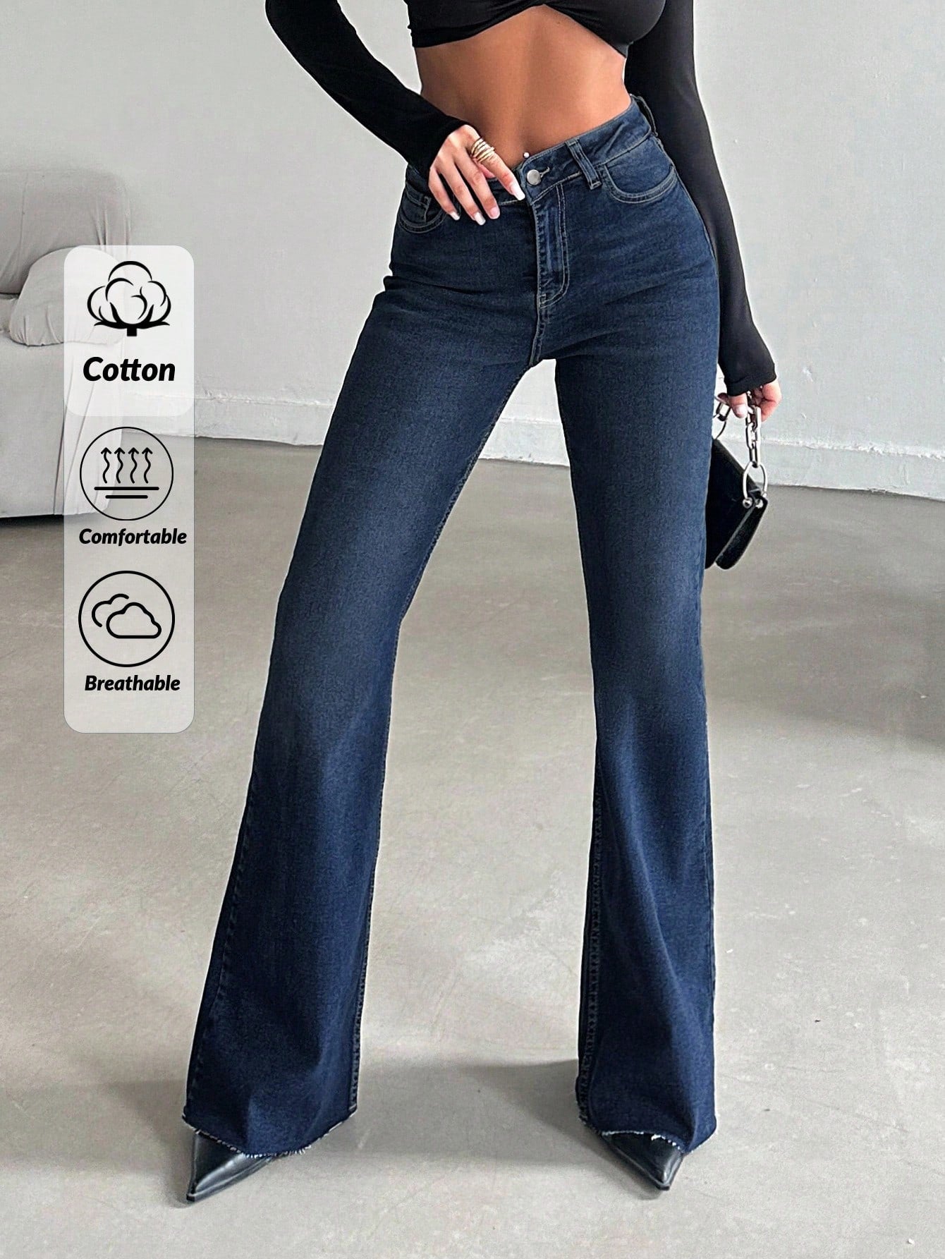 EURMUSE 99% Jeans évasés en coton pour femmes avec poches