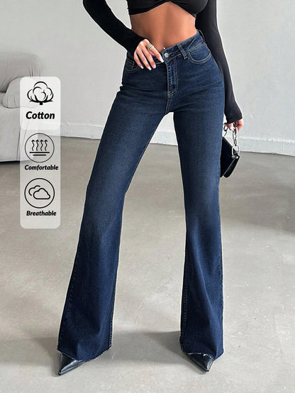 EURMUSE 99% Jeans évasés en coton pour femmes avec poches