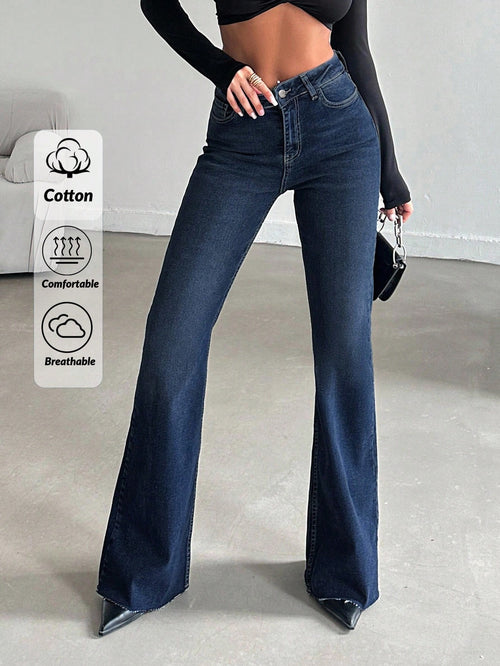 EURMUSE 99% Jeans évasés en coton pour femmes avec poches