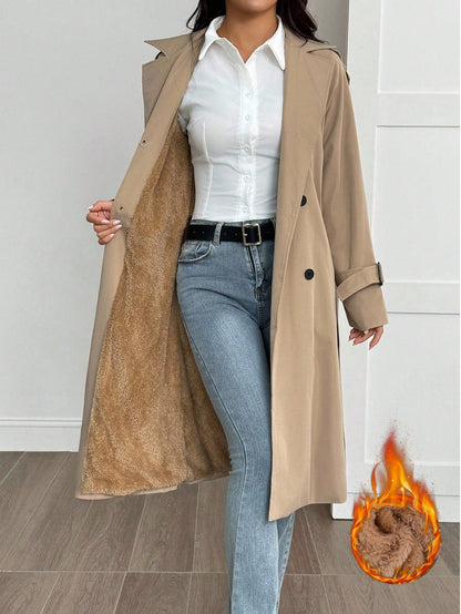 SHEIN PETITE Manteau trench style universitaire décontracté avec décorations effilochées pour femmes
