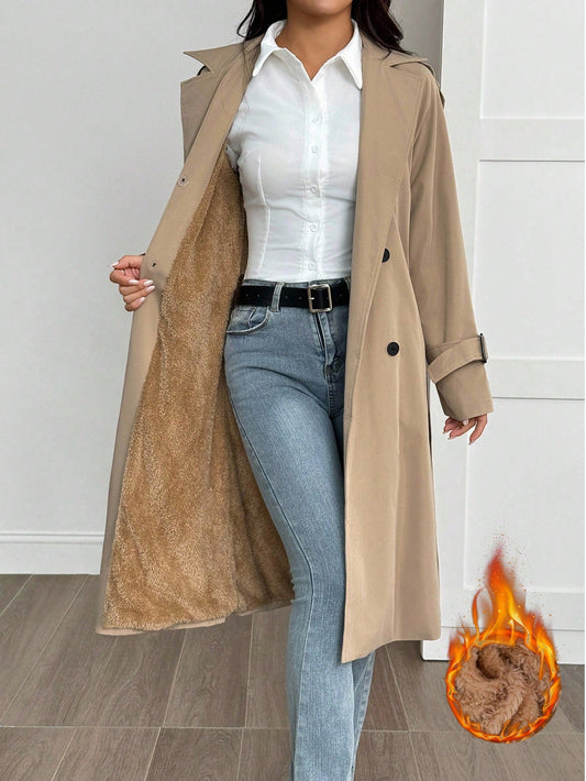 SHEIN PETITE Manteau trench style universitaire décontracté avec décorations effilochées pour femmes