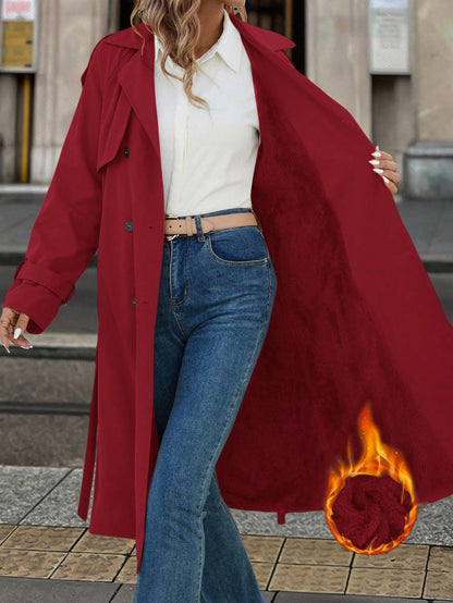 Solivie Manteau trench casual long doublé thermique à manches raglan et couleur unie pour femmes
