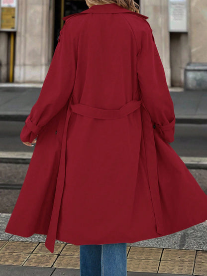 Solivie Manteau trench casual long doublé thermique à manches raglan et couleur unie pour femmes