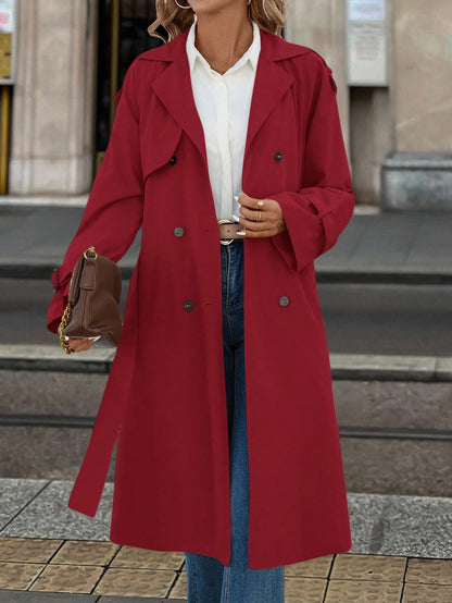 Solivie Manteau trench casual long doublé thermique à manches raglan et couleur unie pour femmes
