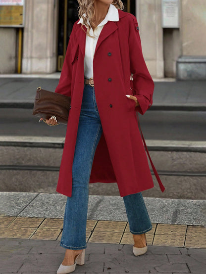 Solivie Manteau trench casual long doublé thermique à manches raglan et couleur unie pour femmes