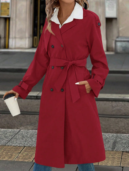 Solivie Manteau trench casual long doublé thermique à manches raglan et couleur unie pour femmes