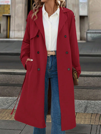 Solivie Manteau trench casual long doublé thermique à manches raglan et couleur unie pour femmes
