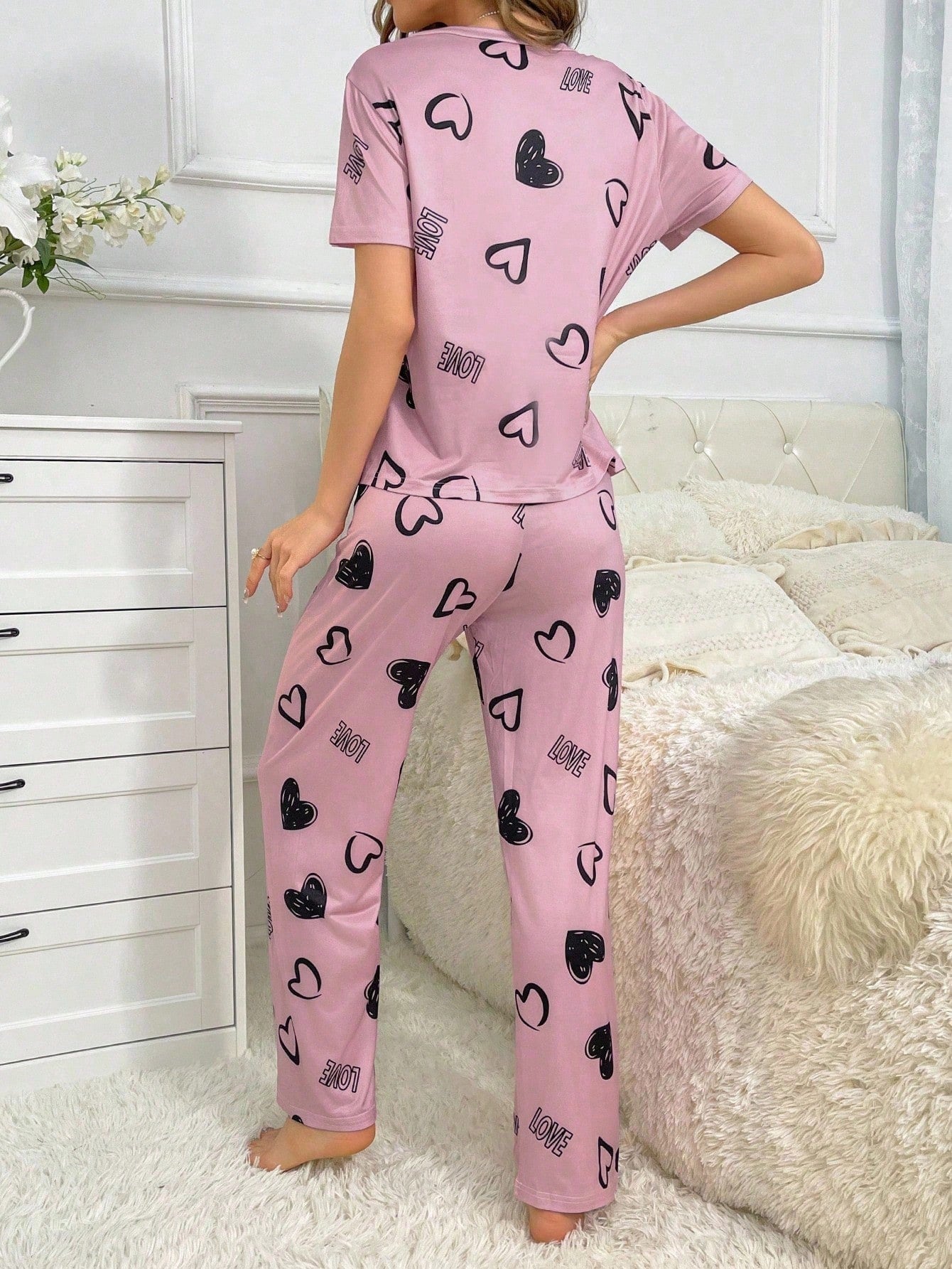Women's Heart Print Pajama Set