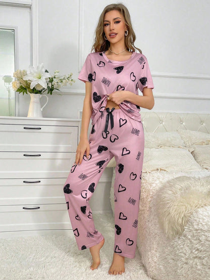 Women's Heart Print Pajama Set
