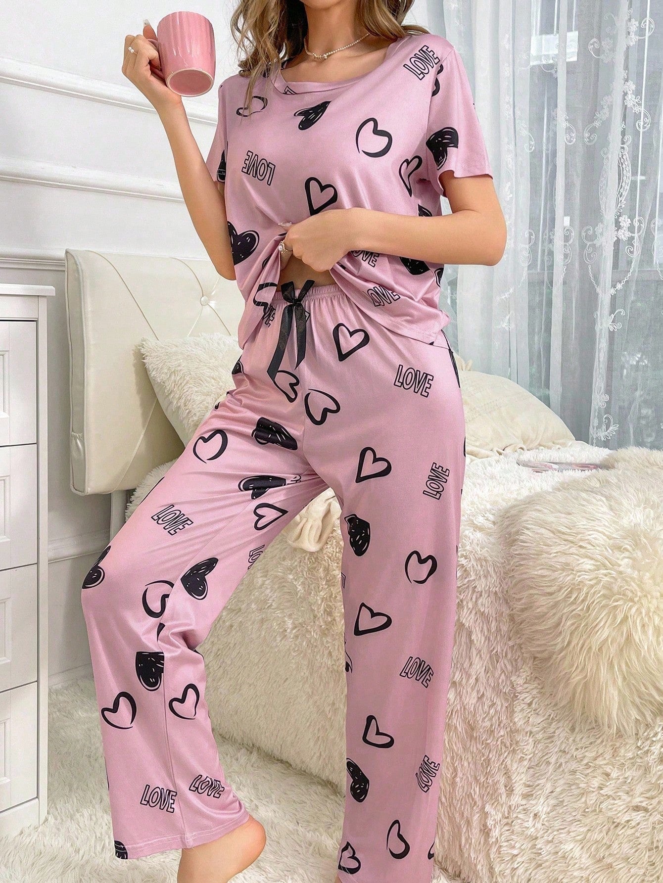 Women's Heart Print Pajama Set
