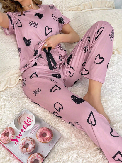 Women's Heart Print Pajama Set