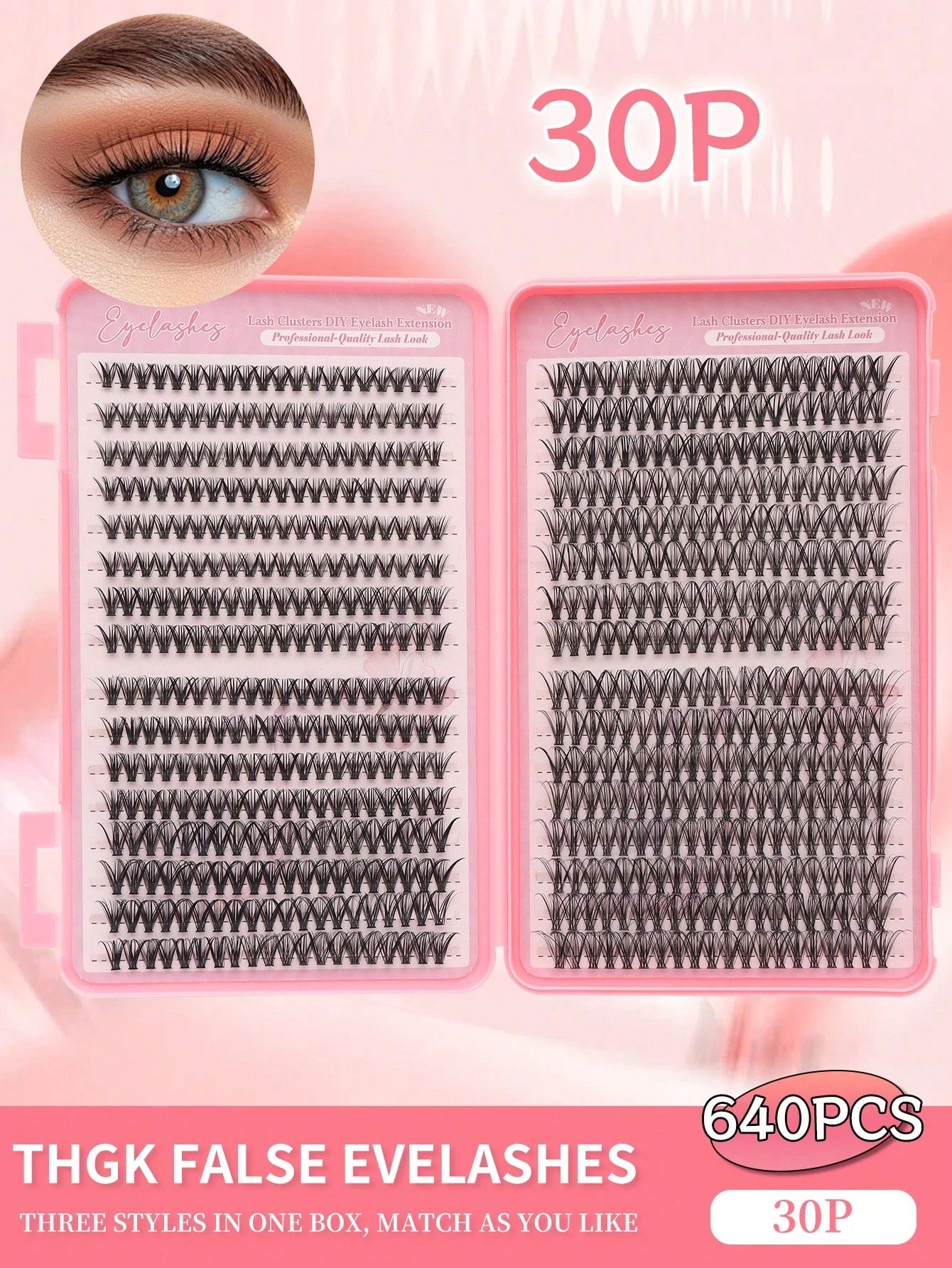 640 pièces Extensions de cils individuelles, Frisure D 30D 8-16mm