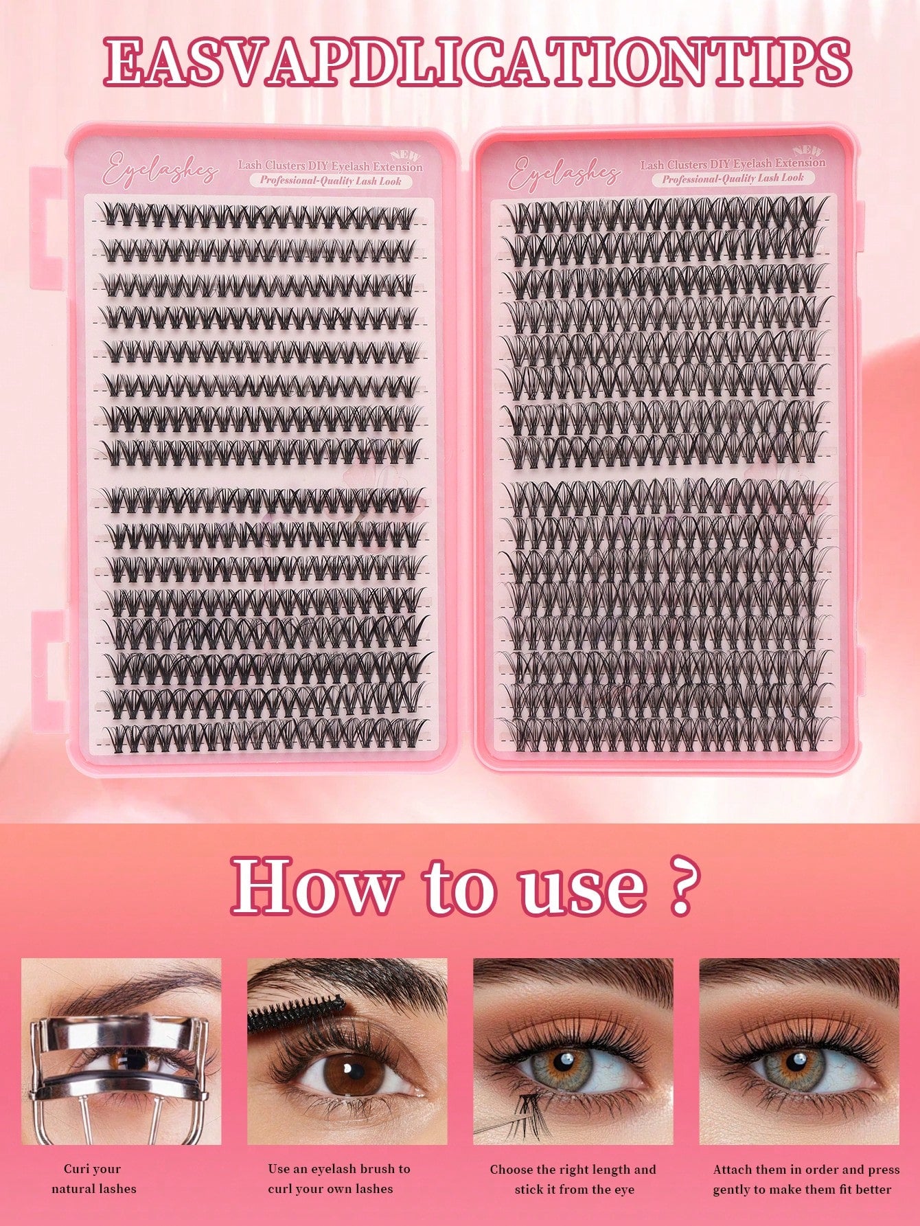 640 pièces Extensions de cils individuelles, Frisure D 30D 8-16mm