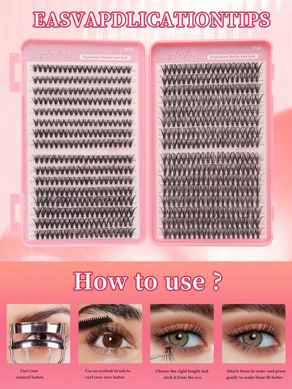 640 pièces Extensions de cils individuelles, Frisure D 30D 8-16mm