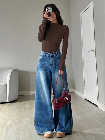 SHEIN EZwear Combinaison décontractée à col montant et manches longues