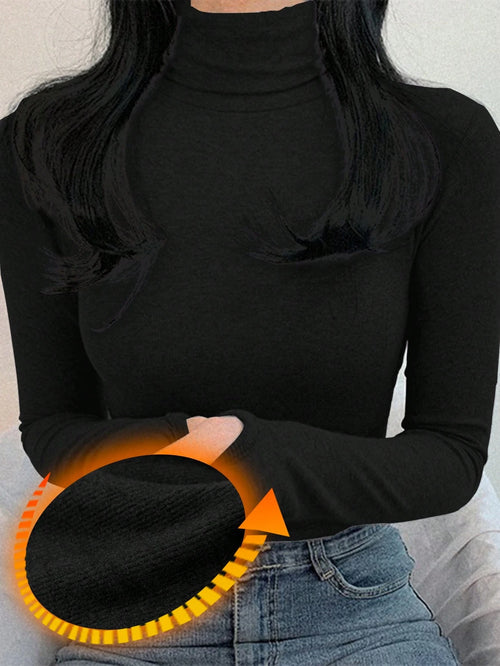 DAZY Femmes Couleur Unie Décontractée Polyvalente Col Roulé T-Shirt Moulant à Manches Longues