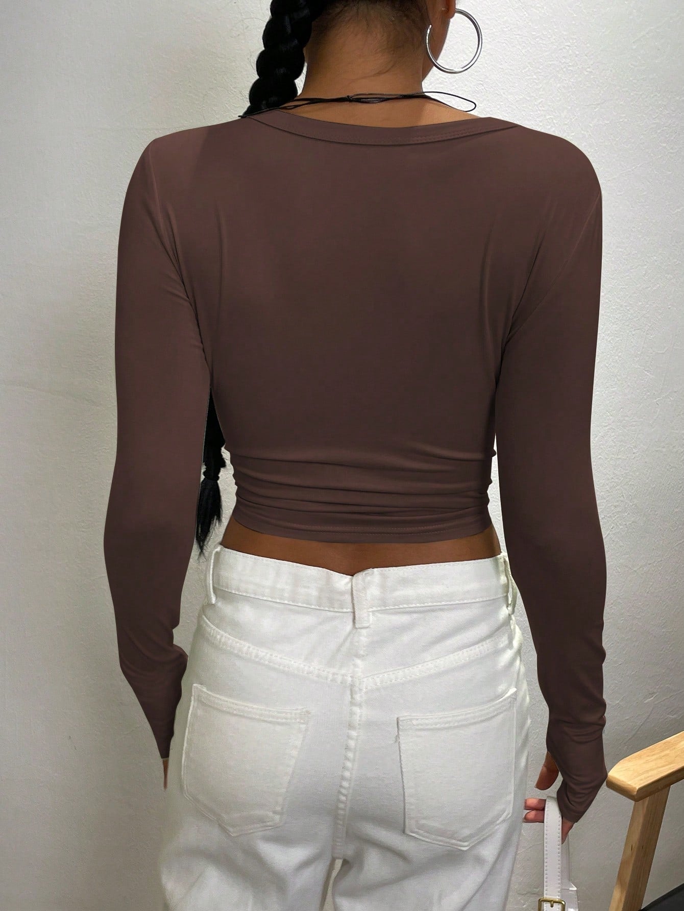 INAWLY T-shirt décontracté à manches longues, col rond, ajusté, couleur unie pour femmes