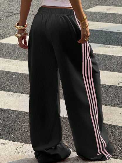 Muchica Pantalon de jogging décontracté à jambes larges en tricot noir pour femmes