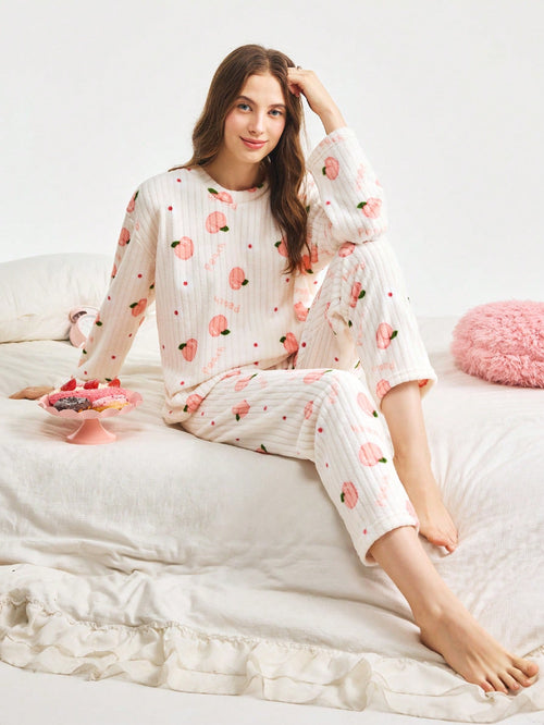 Bonmuse 2 pièces Ensemble de pyjama en polaire de corail d'hiver