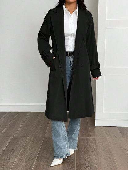 SHEIN PETITE Manteau trench doublé thermique de couleur unie simple, décontracté et pratique pour le quotidien. Automne/Hiver