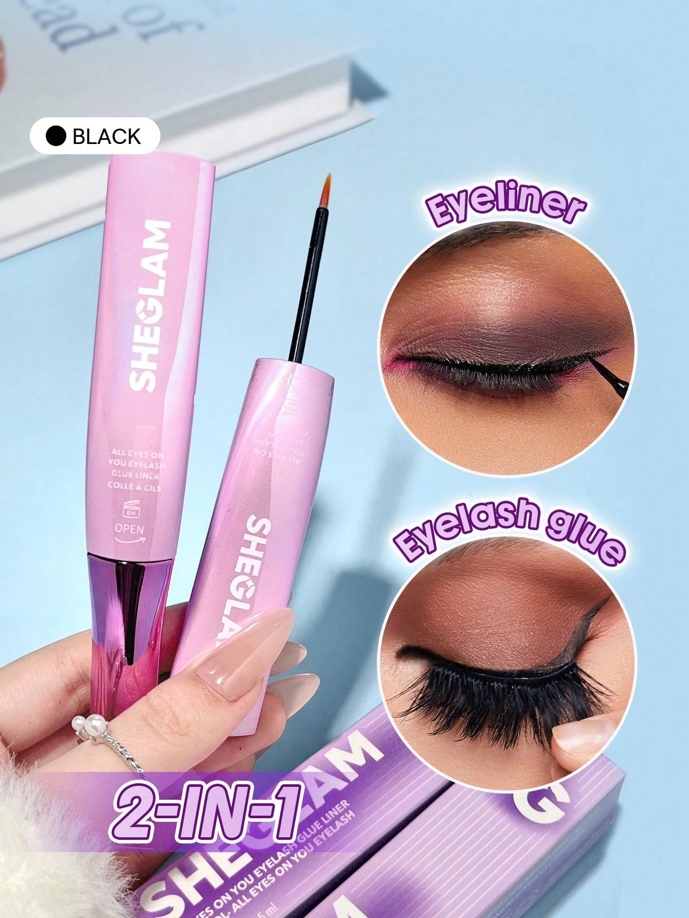 SHEGLAM All Eyes On You Colle à Cils Noire 2 En 1